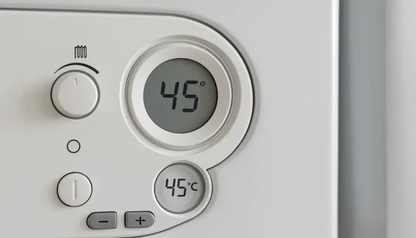 Panel sterowania pieca gazowego Chaffoteaux z wyświetlaczem temperatury 45°C i pokrętłem regulacji.