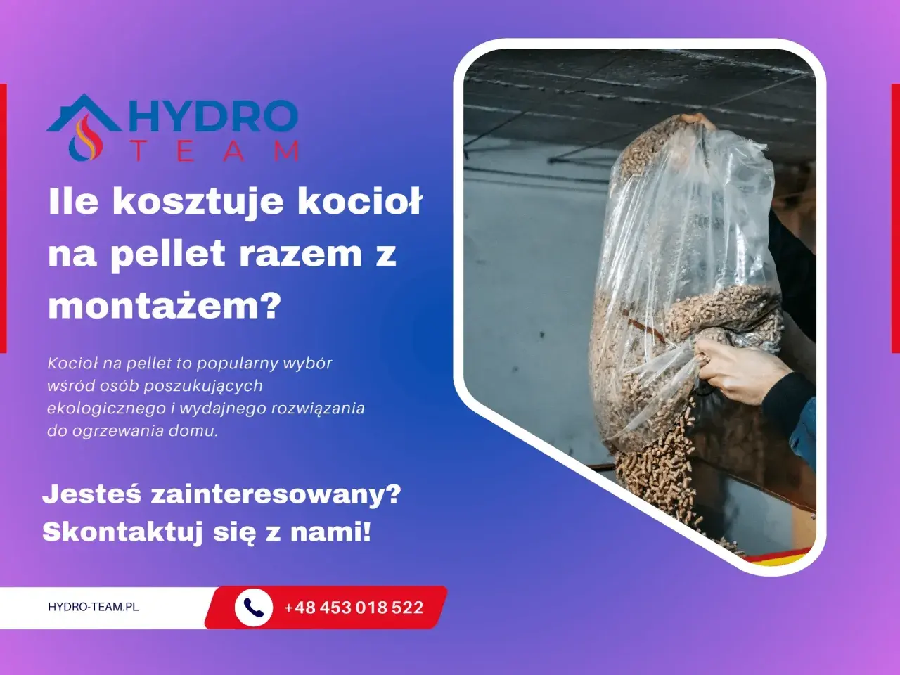 Kocioł na pellet to ekologiczne rozwiązanie. Na zdjęciu widać worek z pelletem, gotowy do zasypania do pieca.